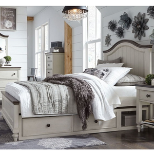 Twin Bed 008 - Finish: Vintage Linen finish and Rustic Dark Elm<br><br>Dimensions: 76 W x 18 D x 12 H